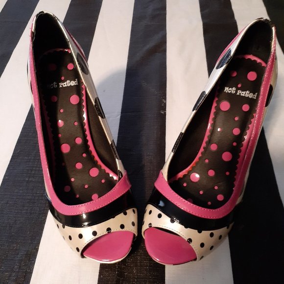 Not Rated Shoes Amazing Hot Pink Black White Polka Dot Heels 45 In